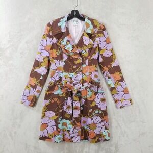 Tabitha Anthropologie Womens 4 Double Breasted Mod Floral Jacket Belted Cotton